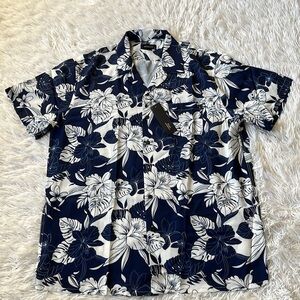 Mcedar Men’s Hawaiian button down Shirt Navy blue size Large